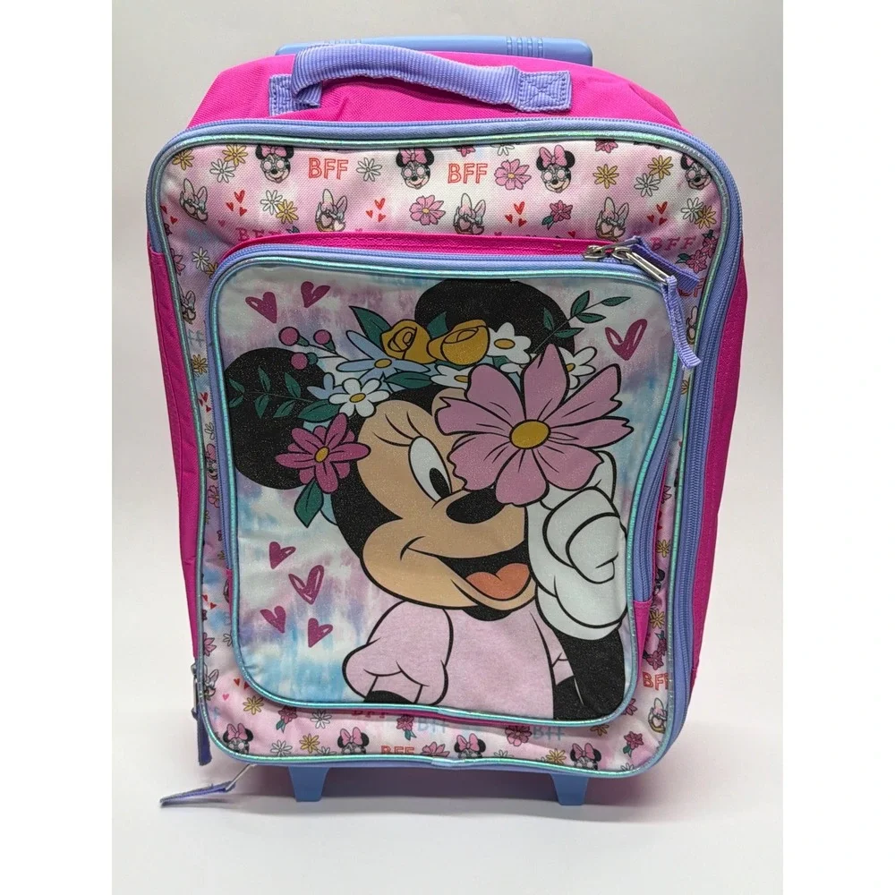 Disney Minnie Mouse Kids Rolling Suitcase Pink Purple Floral BFF Travel Bag